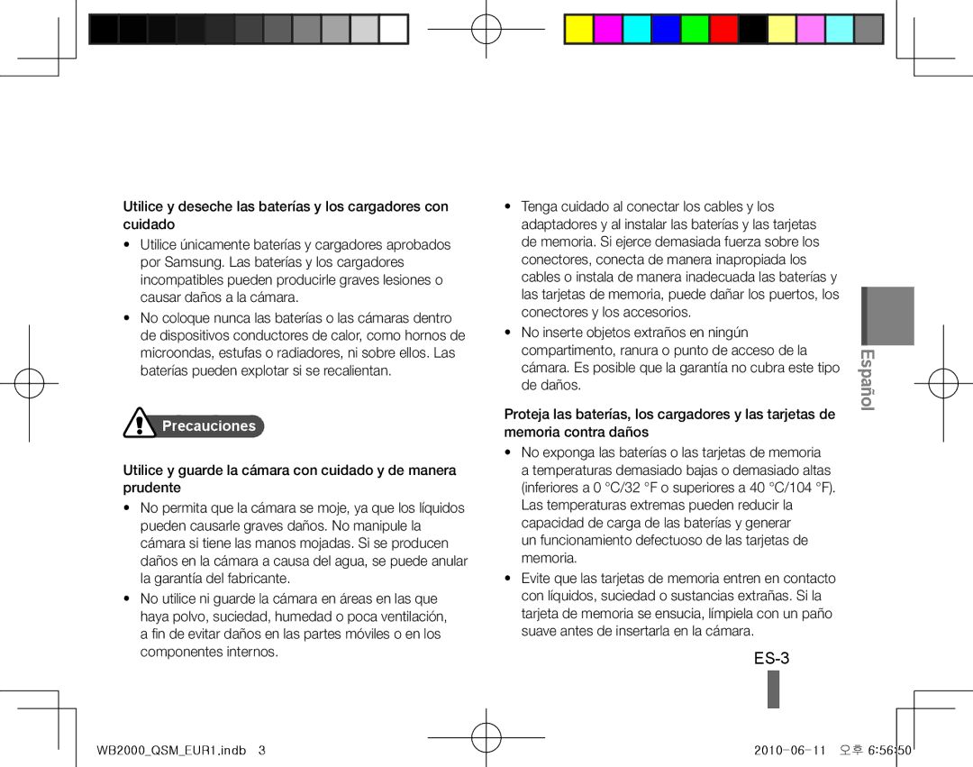 Samsung EC-WB2000BPAE3, EC-WB2000BPAE1 manual ES-3, Precauciones , Un funcionamiento defectuoso de las tarjetas de memoria 